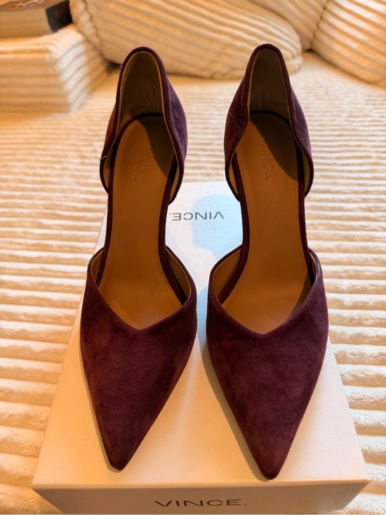 Vince Shoes - Vince Paulette Heels in Oxblood Pointed-Toe D'Orsay Suede Pumps
